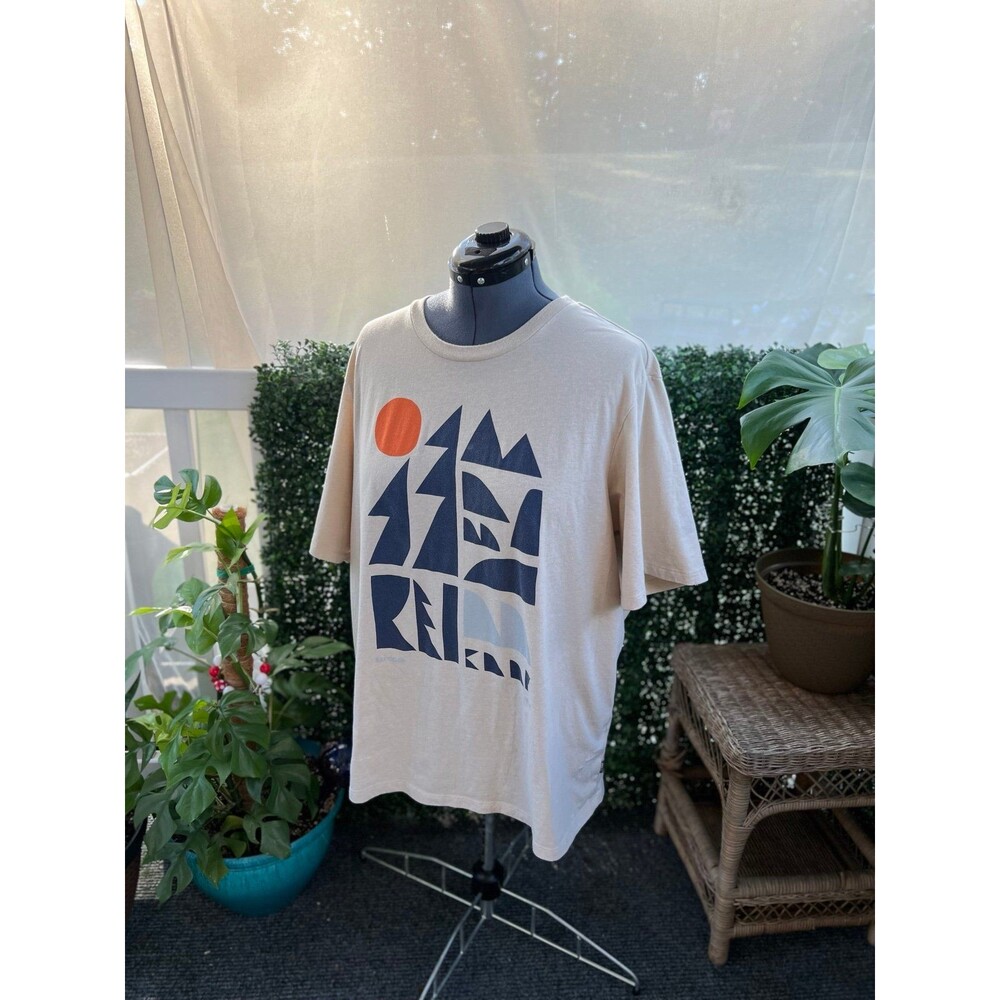 REI Abstract Mountain Shirt Beige and Navy Blue - Picture 3 of 6